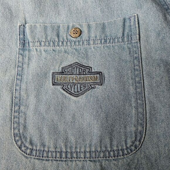 Harley-Davidson Vintage Big & Tall Short Sleeve Washed Denim Button Front Shirt - Picture 4 of 12
